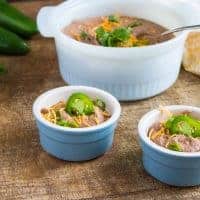 refried beans in blue bowls