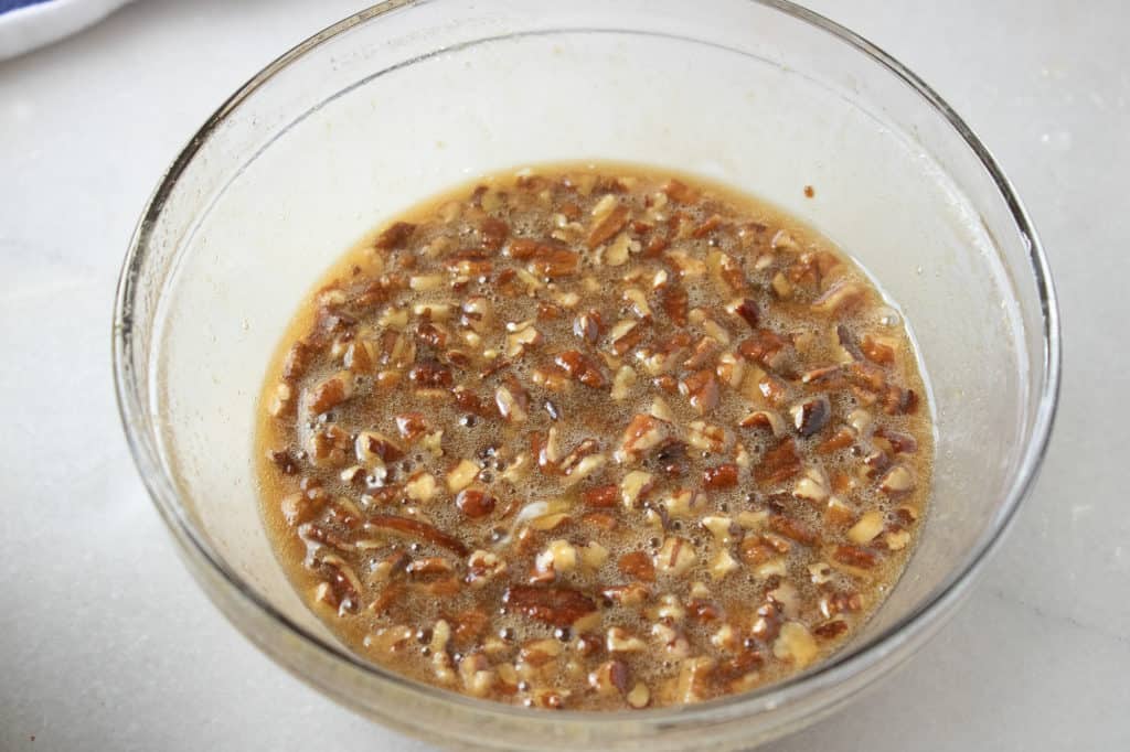 Mix the ingredients for the Pecan Pie filling