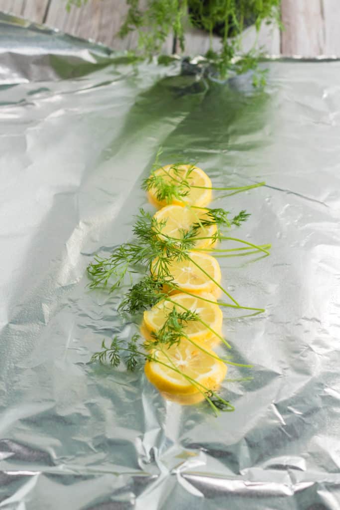 lemon in a vertical row on the foil