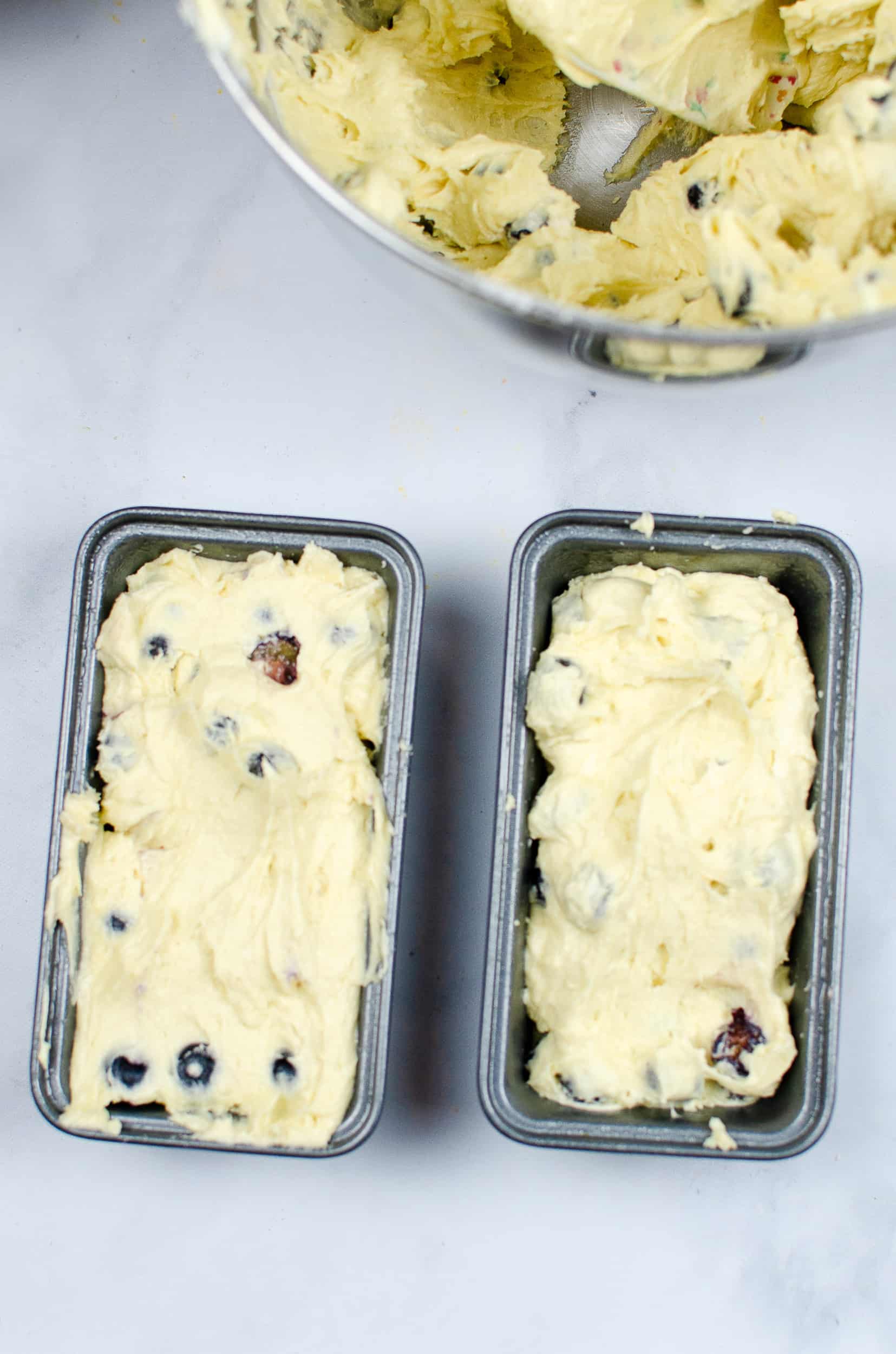 blueberry muffin cake recipe in loaf pans