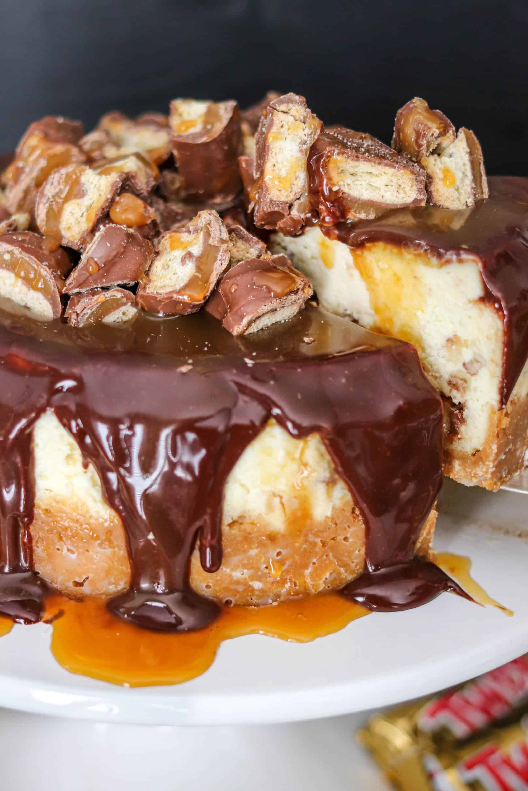 Instant Pot Twix Cheesecake on white plate