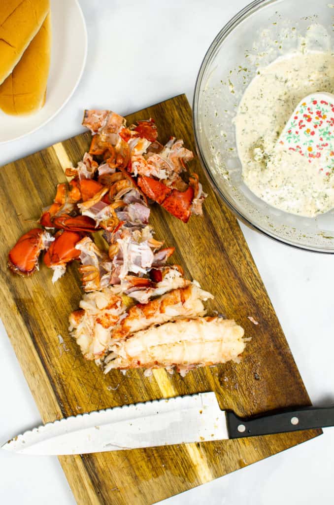 lobster meat on cutting board