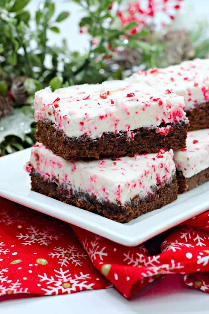 peppermint candy frosting on brownies