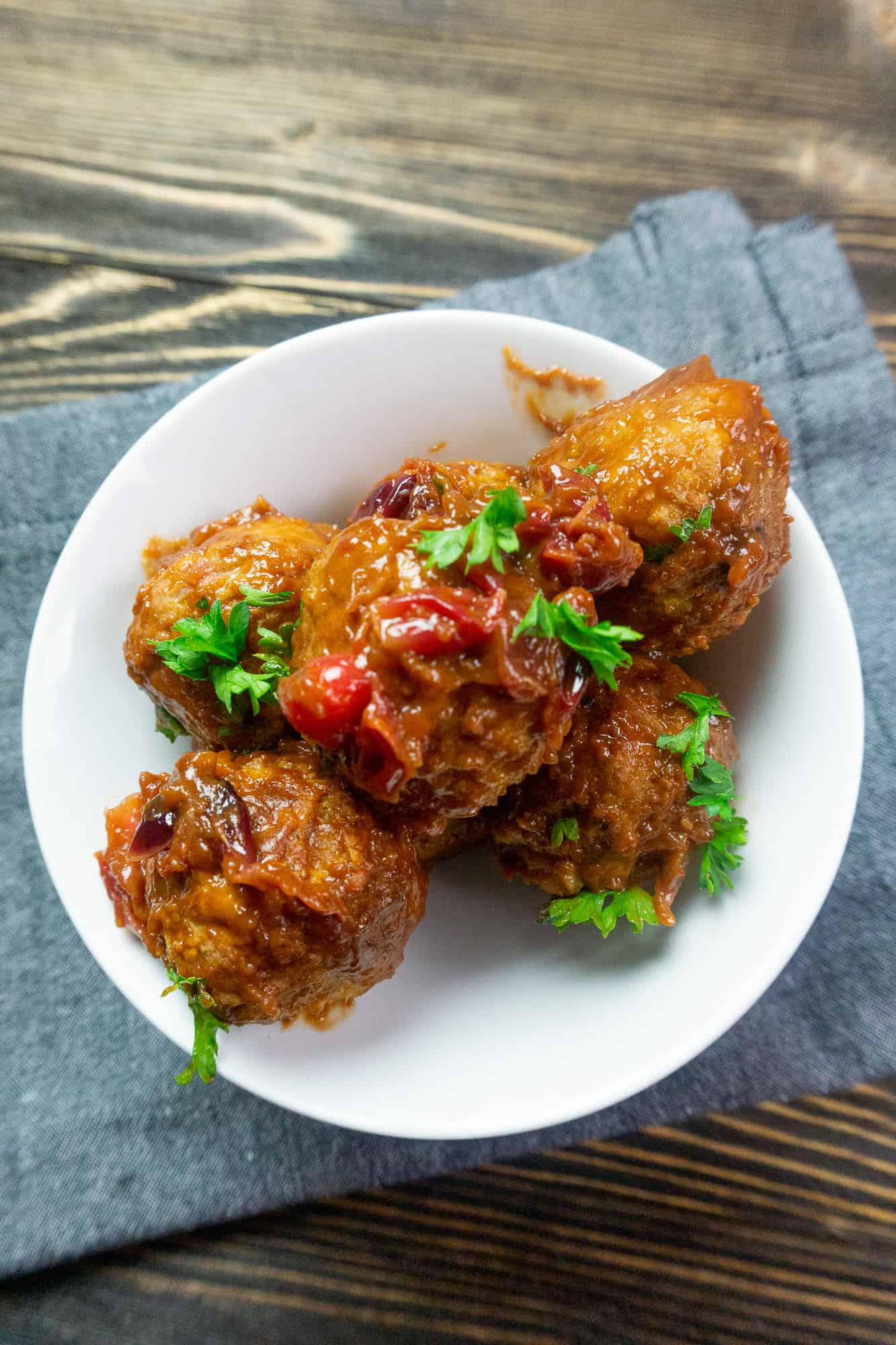 BBQ meatballs on white plate