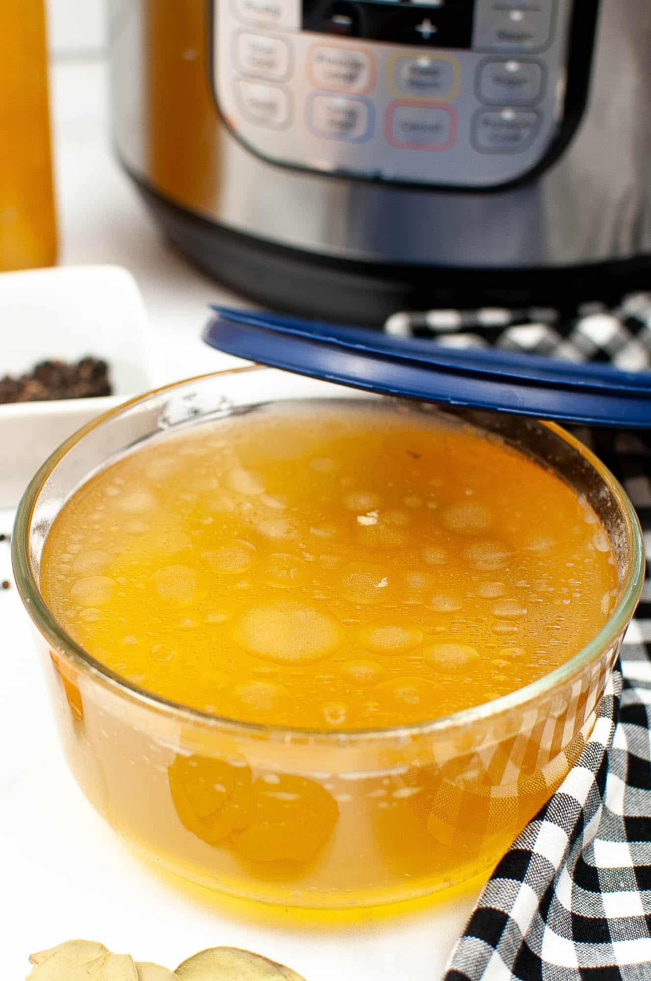instant pot bone broth in clear glass bowl