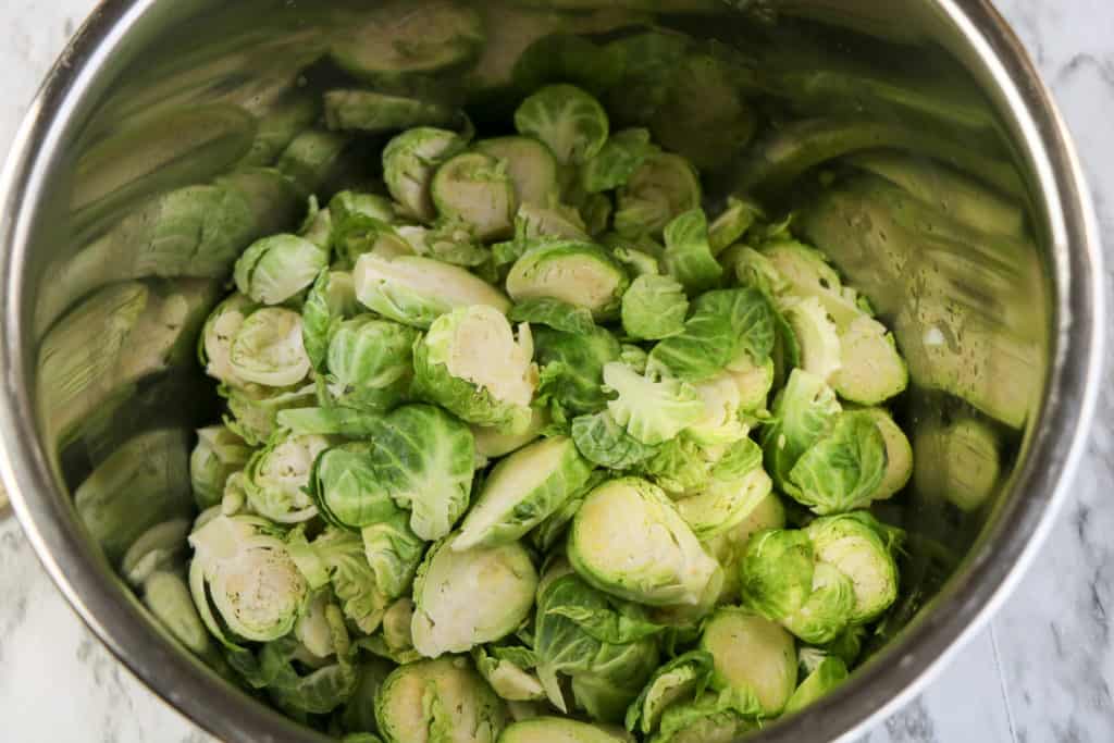 brussel sprouts in pan