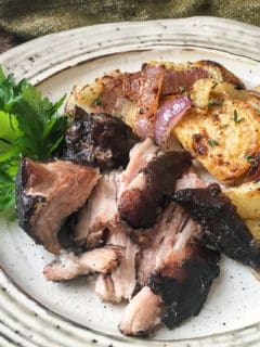 sliced pork roast on plate