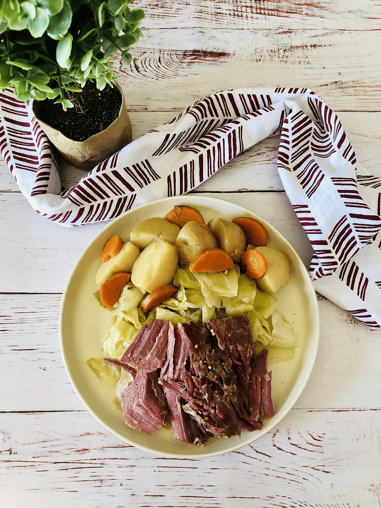 Corned Beef and Cabbage Crock Pot Recipe on a plate